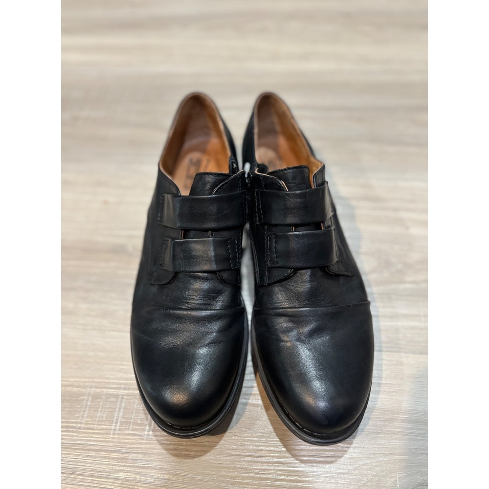 Miz Mooz Black Leather Double Strap Side Zip Oxford Flats Mens Size 9.5